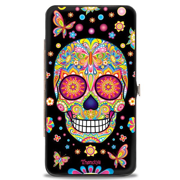 Buckle-Down Hinged Wallet - Mariposa Calaveras Butterflies Flowers Black Multi Color