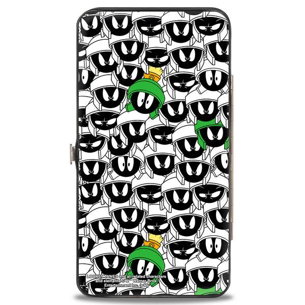 Buckle-Down Hinged Wallet - Marvin The Martian Ray Gun Pose Expressions Stacked PORTRAIT White Black Multi Color