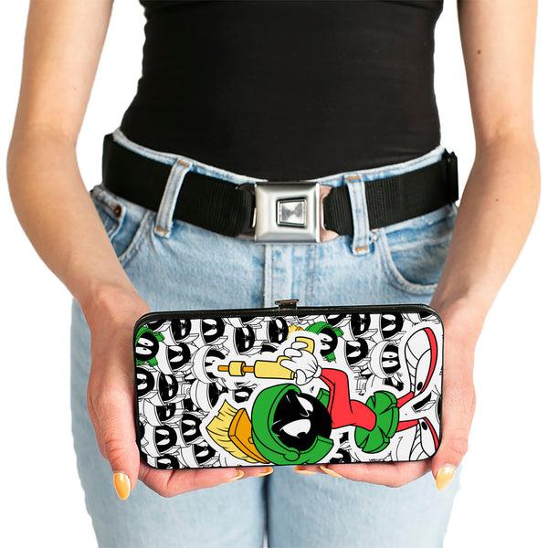 Buckle-Down Hinged Wallet - Marvin The Martian Ray Gun Pose Expressions Stacked PORTRAIT White Black Multi Color