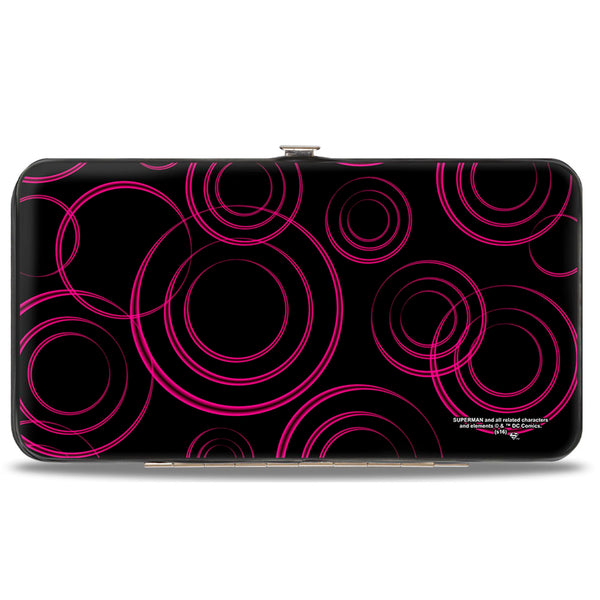 Buckle-Down Hinged Wallet - Neon Super Shield Supergirl Pose Rings Black Pinks Yellow