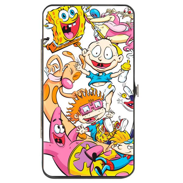 Buckle-Down Hinged Wallet - Nick 90's 9-Character Mash Up Collage + NICKELODEON Splat Logo White