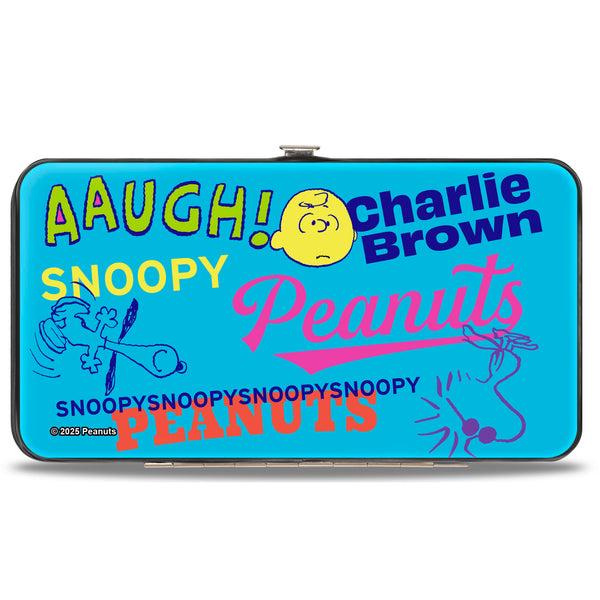 Buckle-Down Hinged Wallet - PEANUTS Charlie Brown Snoopy And Woodstock Typography Collage Blue/Multi Color