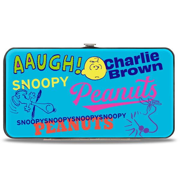 Buckle-Down Hinged Wallet - PEANUTS Charlie Brown Snoopy and Woodstock Typography Collage Blue/Multi Color