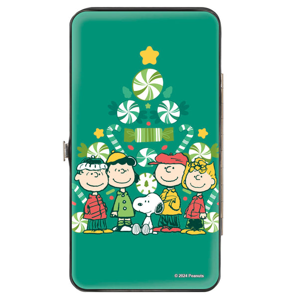 Buckle-Down Hinged Wallet - Peanuts Holiday Christmas Tree Group Pose Greens