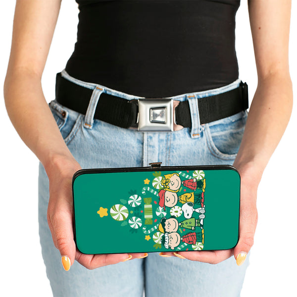 Buckle-Down Hinged Wallet - Peanuts Holiday Christmas Tree Group Pose Greens