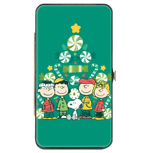 Buckle-Down Hinged Wallet - Peanuts Holiday Christmas Tree Group Pose Greens