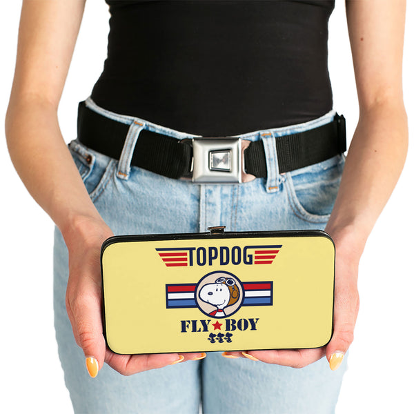 Buckle-Down Hinged Wallet - Peanuts Snoopy FLY BOY TOP DOG Flying Ace Yellow/Blue/Red