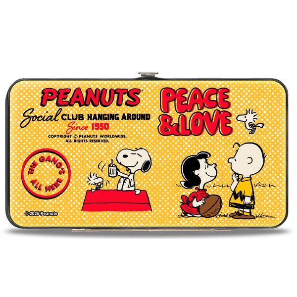 Buckle-Down Hinged Wallet - PEANUTS SOCIAL CLUB PEACE & LOVE Scenes Yellow/Red