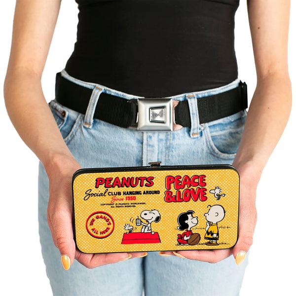 Buckle-Down Hinged Wallet - PEANUTS SOCIAL CLUB PEACE & LOVE Scenes Yellow/Red
