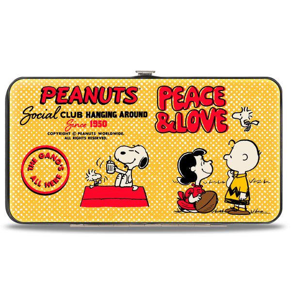 Buckle-Down Hinged Wallet - PEANUTS SOCIAL CLUB PEACE & LOVE Scenes Yellow/Red