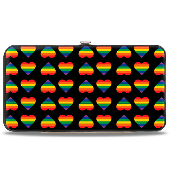 Buckle-Down Hinged Wallet - Rainbow Hearts Flip Black Multi Color
