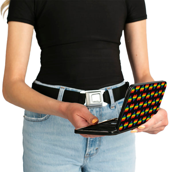 Buckle-Down Hinged Wallet - Rainbow Hearts Flip Black Multi Color