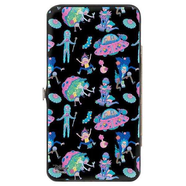 Buckle-Down Hinged Wallet - Rick And Morty Portal Battle Scene + Botanical Cell Poses Collage Black