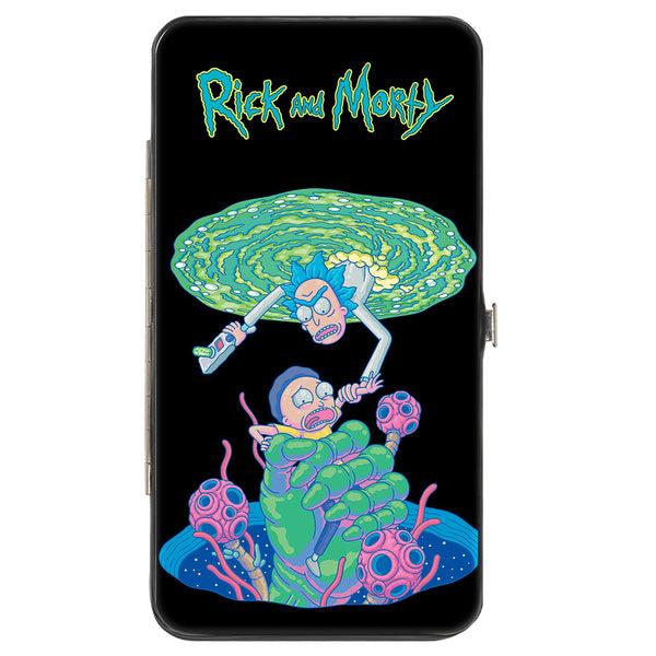 Buckle-Down Hinged Wallet - Rick and Morty Portal Battle Scene + Botanical Cell Poses Collage Black