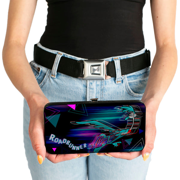 Buckle-Down Hinged Wallet - ROAD RUNNER Action Pose Streak Triangles Black Blues Pinks