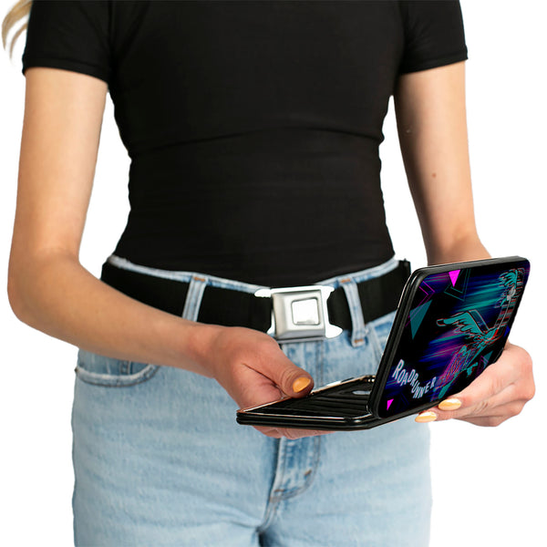 Buckle-Down Hinged Wallet - ROAD RUNNER Action Pose Streak Triangles Black Blues Pinks