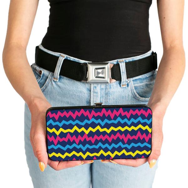 Buckle-Down Hinged Wallet - Scribble Zig Zag Stripe Navy/Multi Color