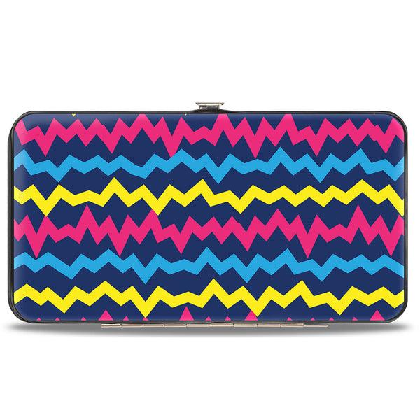 Buckle-Down Hinged Wallet - Scribble Zig Zag Stripe Navy/Multi Color