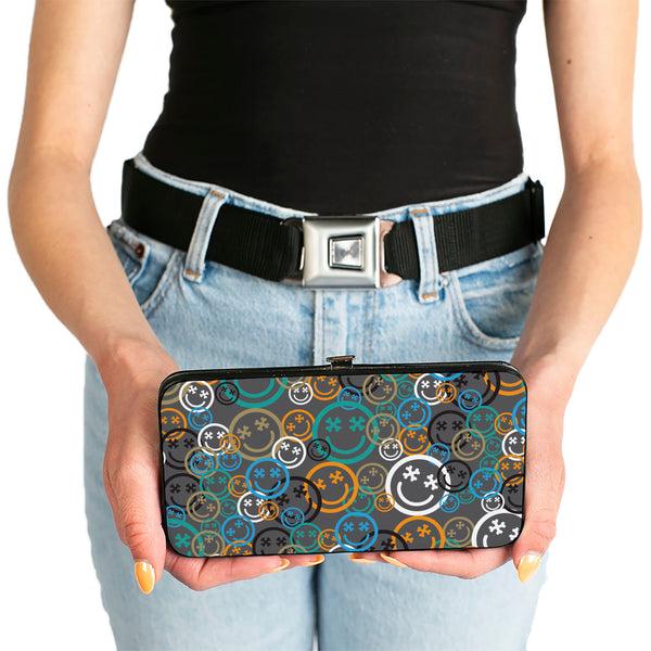 Buckle-Down Hinged Wallet - Smiley Face Crossbones Stacked Gray/Multi Color