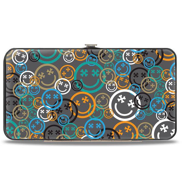 Buckle-Down Hinged Wallet - Smiley Face Crossbones Stacked Gray/Multi Color