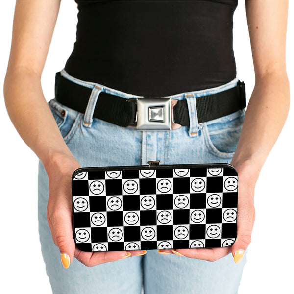 Buckle-Down Hinged Wallet - Smiley Sad Face Checker Black/White