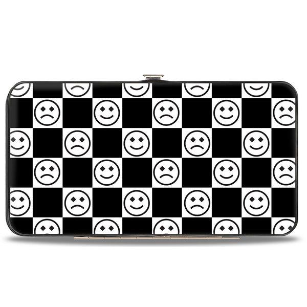 Buckle-Down Hinged Wallet - Smiley Sad Face Checker Black/White