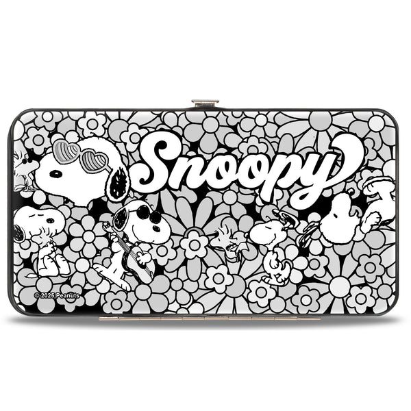 Buckle-Down Hinged Wallet - Snoopy Poses And Daisy Flowers Collage Black/Grays/White