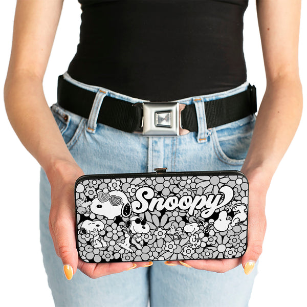 Buckle-Down Hinged Wallet - Snoopy Poses And Daisy Flowers Collage Black/Grays/White