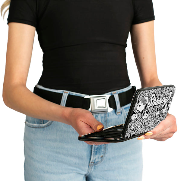 Buckle-Down Hinged Wallet - Snoopy Poses And Daisy Flowers Collage Black/Grays/White