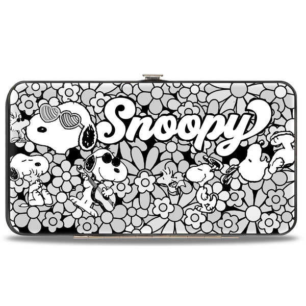 Buckle-Down Hinged Wallet - Snoopy Poses and Daisy Flowers Collage Black/Grays/White