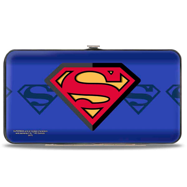 Buckle-Down Hinged Wallet - Superman Shield Centered Shield Stripe Blues
