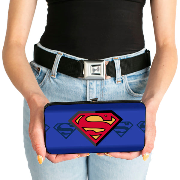 Buckle-Down Hinged Wallet - Superman Shield Centered Shield Stripe Blues