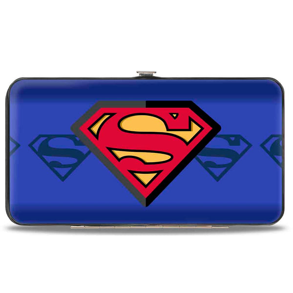 Buckle-Down Hinged Wallet - Superman Shield Centered Shield Stripe Blues