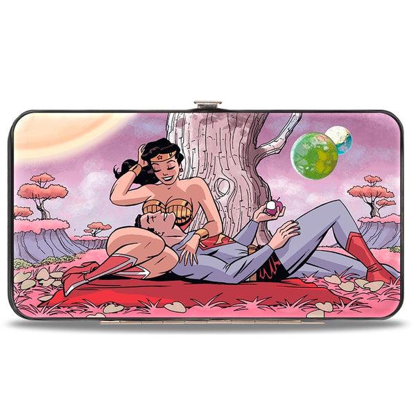 Buckle-Down Hinged Wallet - Superman Wonder Woman Issue #14 Sitting Under Tree Variant Cover Pose + WONDER WOMAN Script Pink