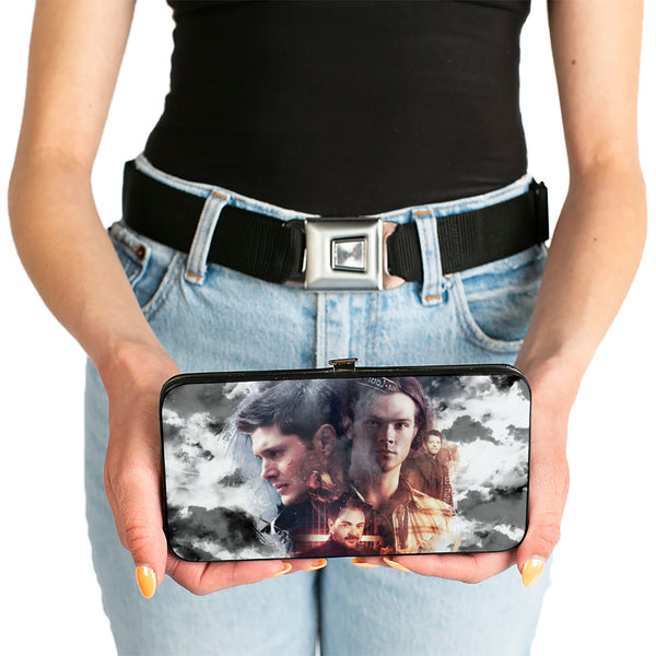 Buckle-Down Hinged Wallet - Supernatural 4-Character Collage + Logo Clouds Grays Sepia