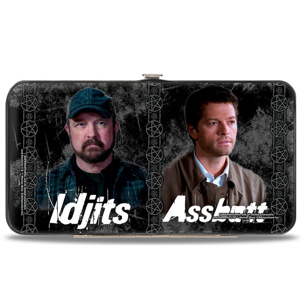 Buckle-Down Hinged Wallet - SUPERNATURAL 4-Character Poses BITCH-JERK + IDJITS ASSBUTT Black Grays White