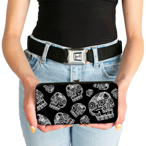 Buckle-Down Hinged Wallet - The Dust Of Living II Sugar Skulls Black White