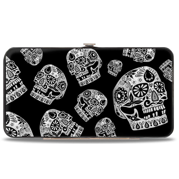 Buckle-Down Hinged Wallet - The Dust of Living II Sugar Skulls Black White