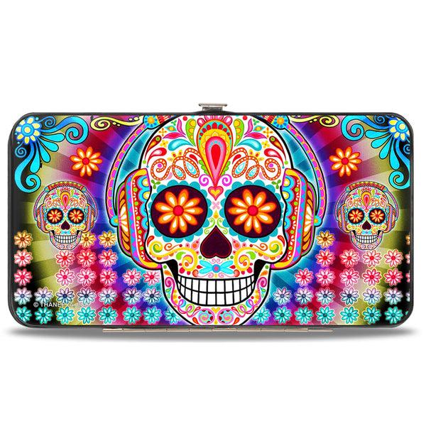 Buckle-Down Hinged Wallet - Tranquility Beats Calaveras & Flowers Rays Black Multi Color