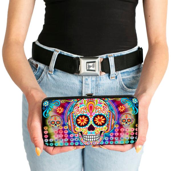 Buckle-Down Hinged Wallet - Tranquility Beats Calaveras & Flowers Rays Black Multi Color
