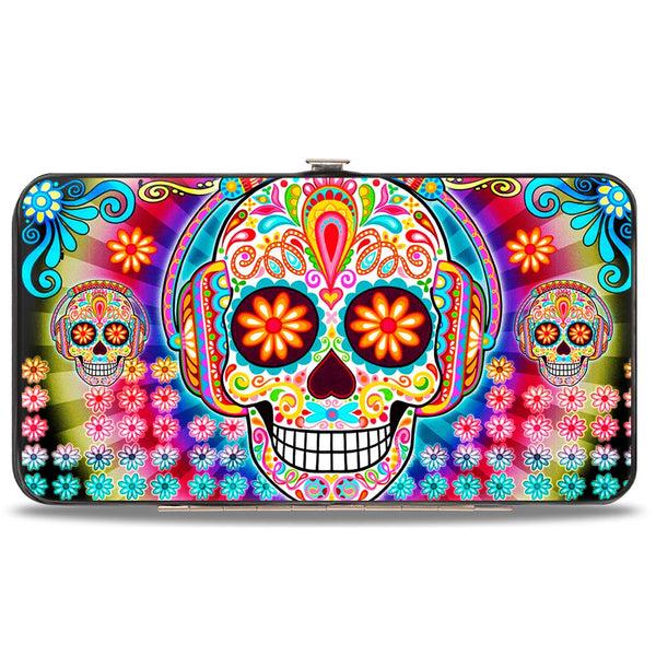 Buckle-Down Hinged Wallet - Tranquility Beats Calaveras & Flowers Rays Black Multi Color