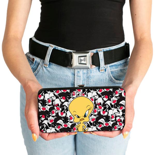 Buckle-Down Hinged Wallet - Tweety Pose Sylvester The Cat Expressions Stacked Black White Red
