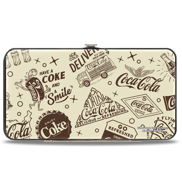 Buckle-Down Hinged Wallet - Vintage Coca-Cola HAVE A COKE AND SMILE Icons Collage Beige/Brown