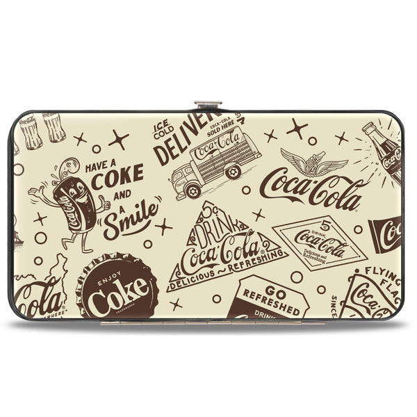 Buckle-Down Hinged Wallet - Vintage Coca-Cola HAVE A COKE AND SMILE Icons Collage Beige/Brown