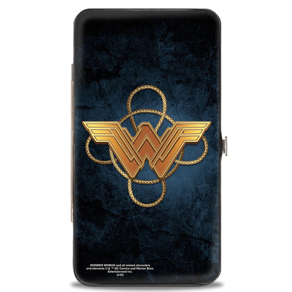 Buckle-Down Hinged Wallet - Wonder Woman 2017 Standing Swords Pose + Icon/Lasso Of Truth Blues/Golds