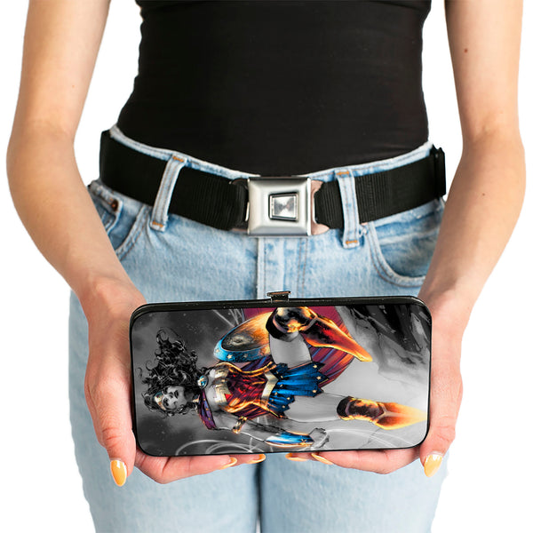 Buckle-Down Hinged Wallet - Wonder Woman 75th Anniversary Comic Book Cover Standing Pose Grays Full Color
