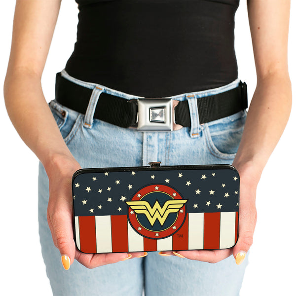 Buckle-Down Hinged Wallet - WONDER WOMAN Logo Americana Red White Blue Yellow