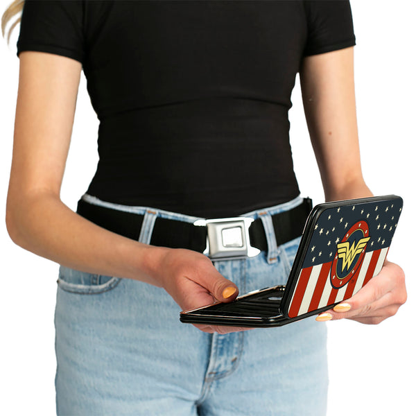 Buckle-Down Hinged Wallet - WONDER WOMAN Logo Americana Red White Blue Yellow