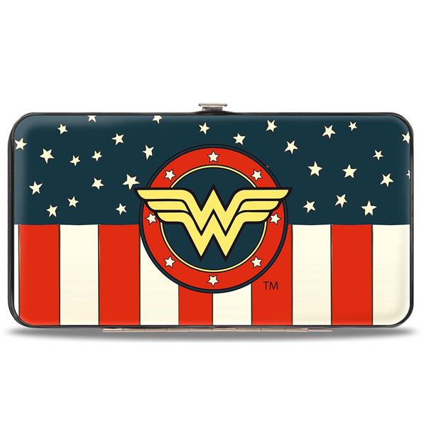Buckle-Down Hinged Wallet - WONDER WOMAN Logo Americana Red White Blue Yellow