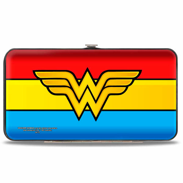 Buckle-Down Hinged Wallet - Wonder Woman Logo Stripe Red Yellows Blue